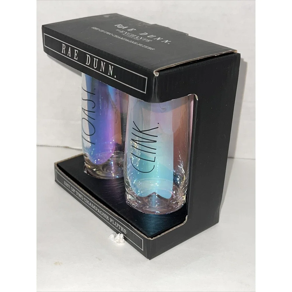 Rae Dunn Iridescent Stemless Champagne Flutes Set of 2 Toast Clink New‎